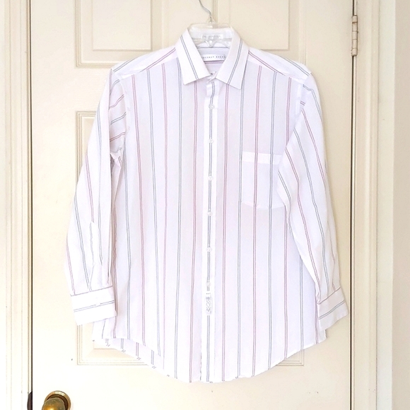 NWOT. Geoffrey Beene Men's Cotton Blended Dress Shirt with multi color stripes. - Picture 4 of 5